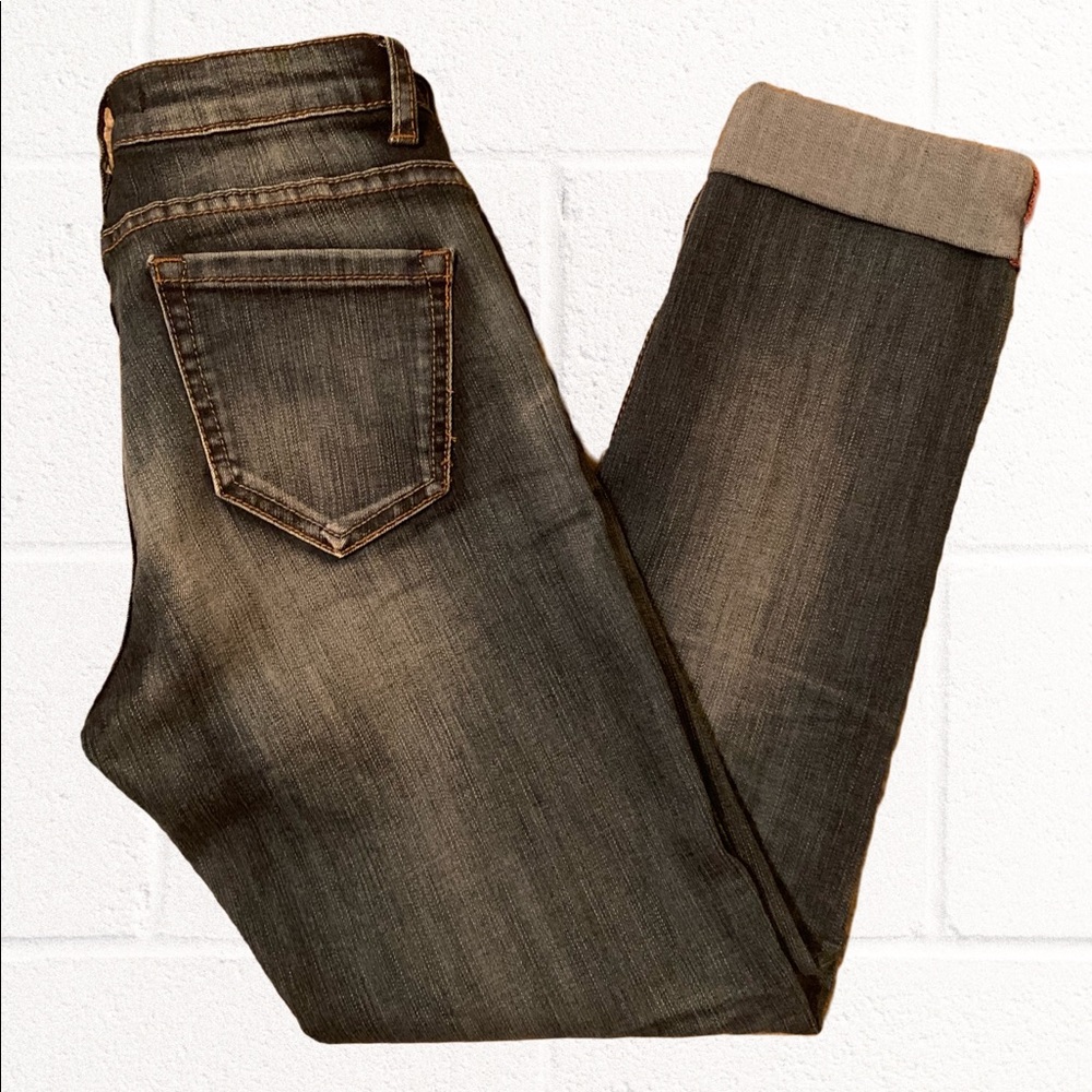 Cuffed Mid Rise Skinny Jeans